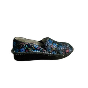 Alegria DEB-7711 Floral Leather Slip-On Clogs Black Multicolor Size 6.5 -7